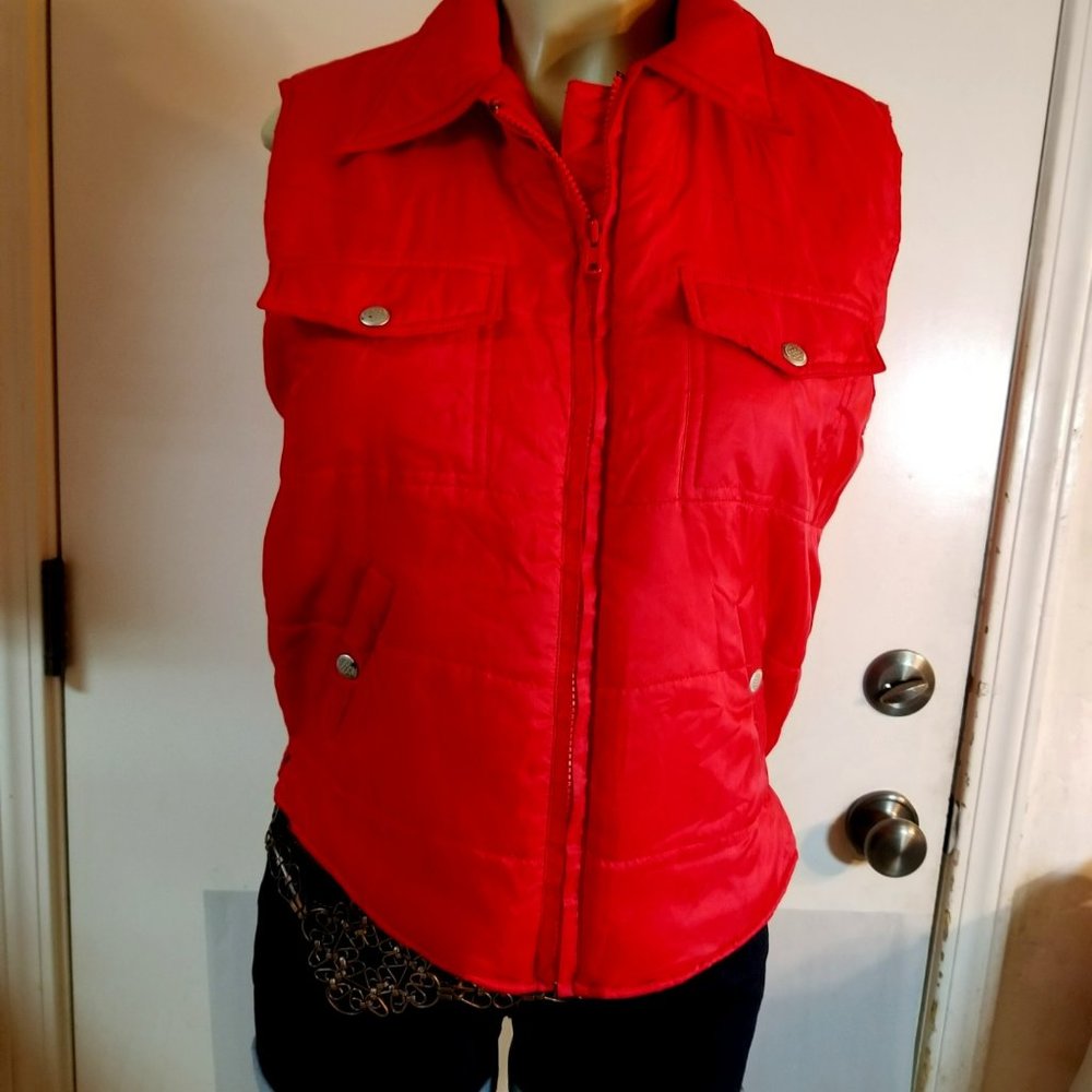 Five Star By Roper Quilted Red Vest Zippered Front And Snap Pockets Size Medium